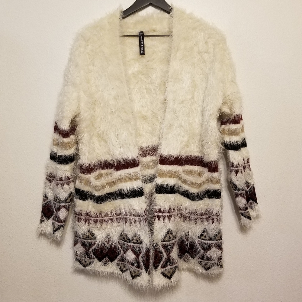 Design Lab hi-loft furry open front cardigan